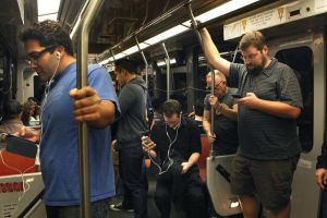 Using smartphones on the train
